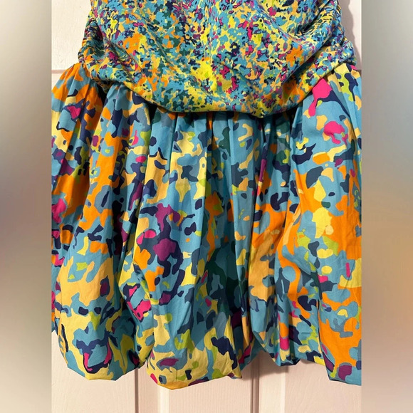 ANTHROPOLOGIE Plenty Tracy Reese Wrap V-Neck Bubble Dress SM Blue Motif MONET - Picture 4 of 16